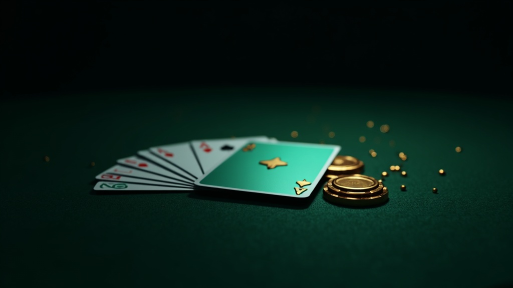 Baccarat cards and chips on dark casino felt