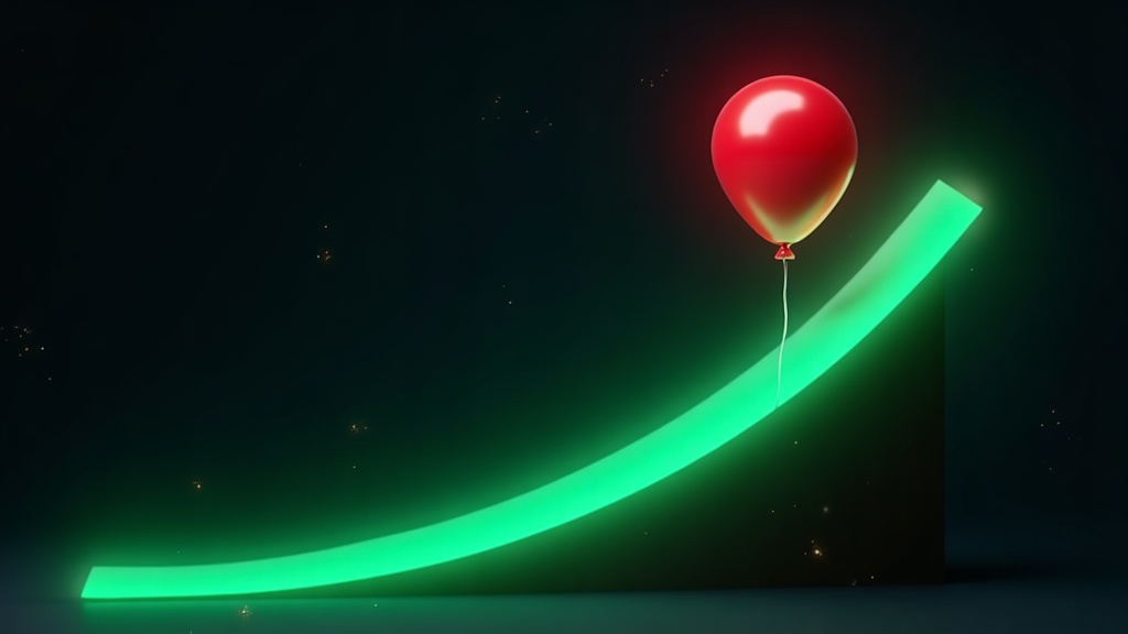 Balloon inflating along a rising multiplier curve before it pops