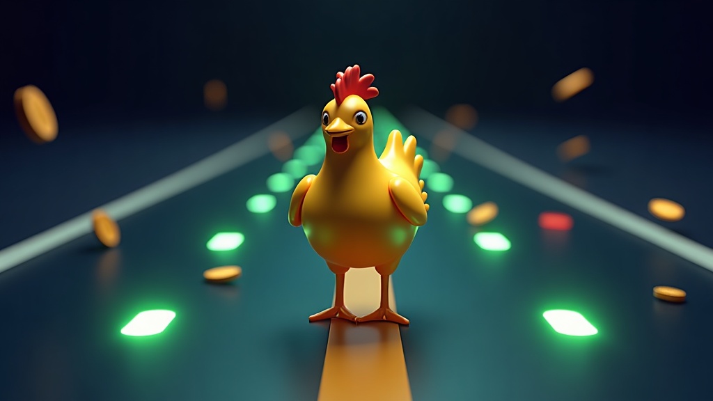 Chicken crossing a neon multiplier road with rising payouts