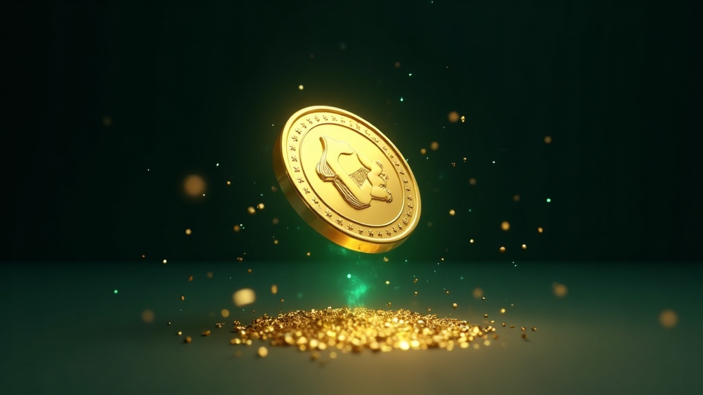 Gold coin spinning in the air