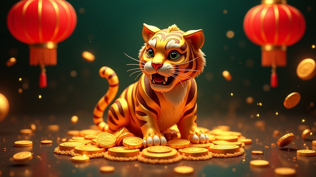 Golden tiger and coins, Fortune Tiger slot theme