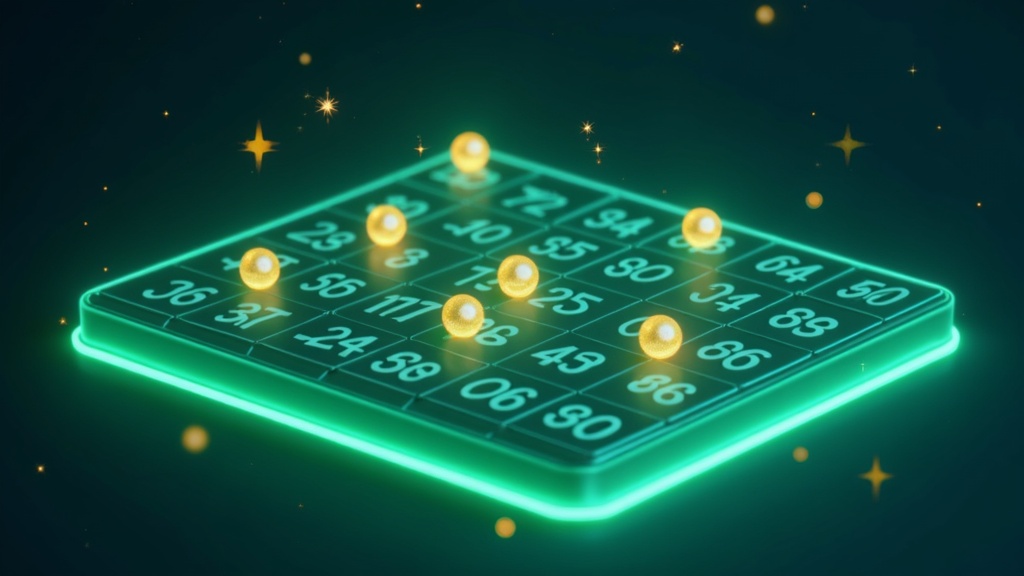 Glowing keno board with drawn numbers lit up