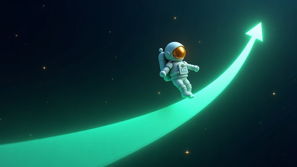 Spaceman astronaut floating up along a rising multiplier curve